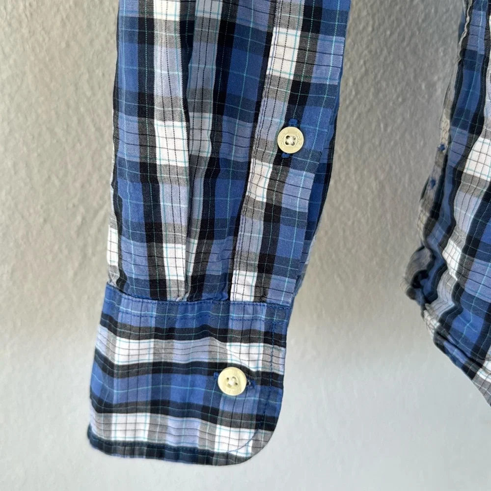 J. Crew shirtings washed casual tailored fit blue plaid button down shirt small